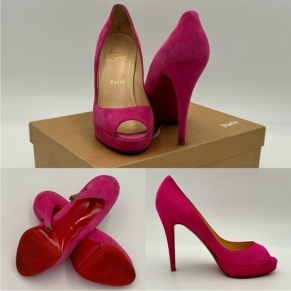 Christian Louboutin Shoes - Christian Louboutin Toyo Zeppa 120 Pink Rose Suede Heels Size 38.5 EU